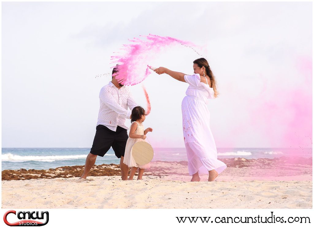 Baby Gender reveal on the beach in Cancun