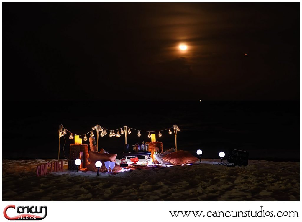 Picnic Proposal on the beach during Moonlight