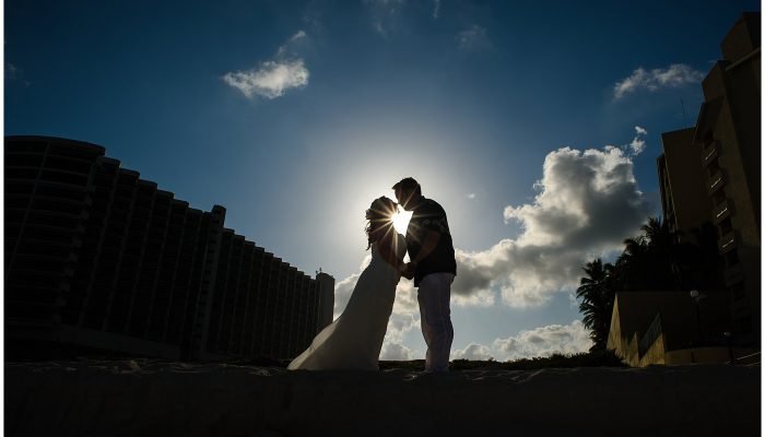 Silhouette of bride and groom